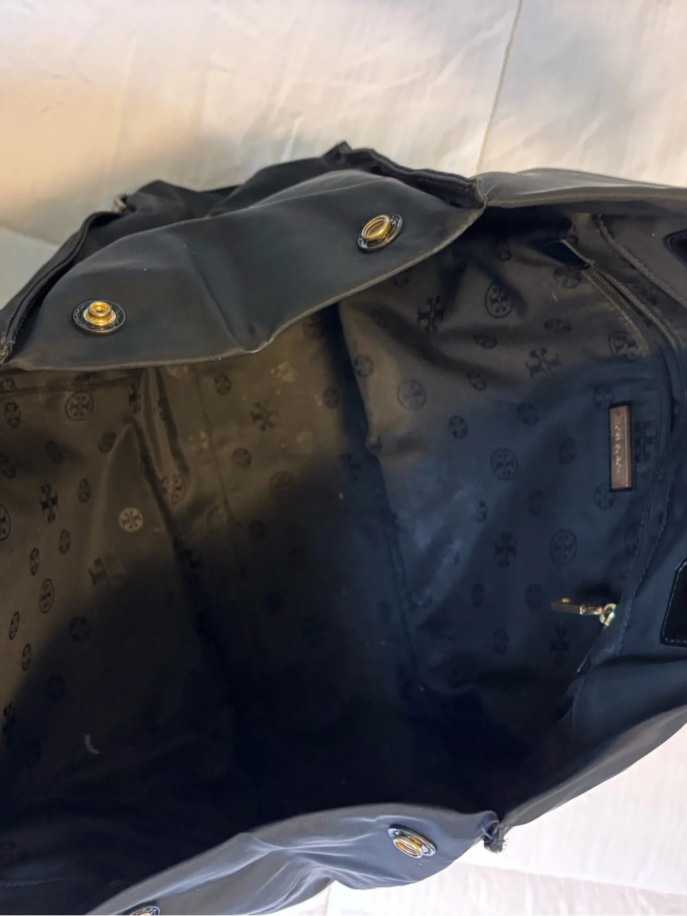 Tory Burch Black Nylon Tote with Patent Trim Large